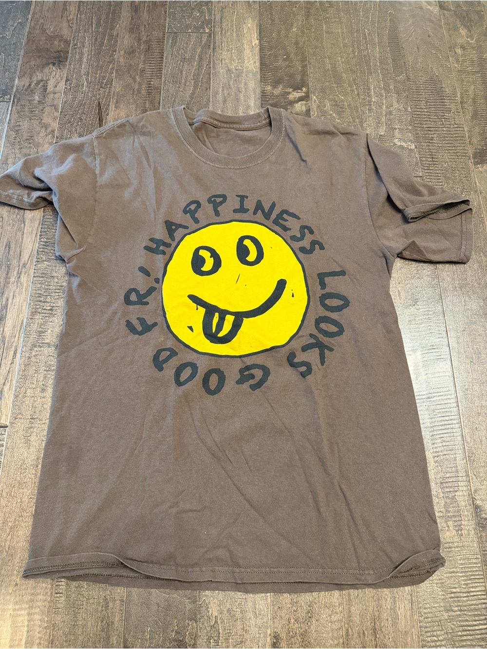 Kids Brown Short-Sleeve Tee with Yellow Smiley Graphic